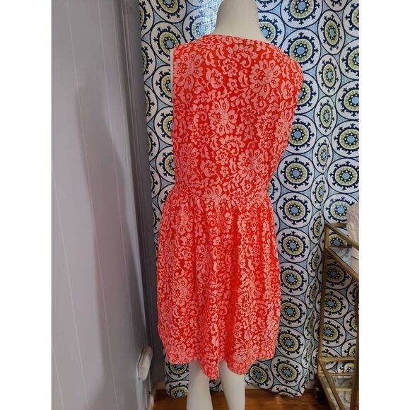 Madewell Lined Neon Orange Lace Dress - Picture 3 of 4